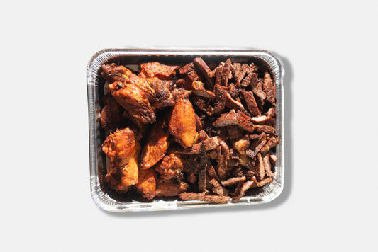 1/2 Tray Beef Suya & 1/2 Tray Chicken Wings